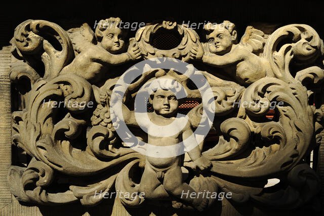 Ornamental relief at the entrance of a house, Piwna street, Gdansk, Poland, 2015. Creator: Unknown.