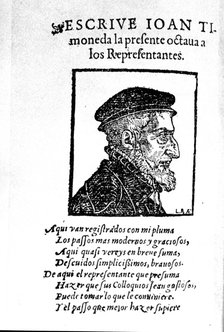 Joan Timoneda (1518-1583), writer, playwright and Valencian bookseller, portrait and verses Timon…