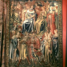 Royal Wedding' , tapestry with the Catholic Monarchs, Fernando II of Aragon (1452-1516) and Isabe…