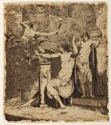 Nature, Leaning on the Sarcophagus of Shakespeare, Crowns Genius, 1773. Creator: John Hamilton Mortimer.