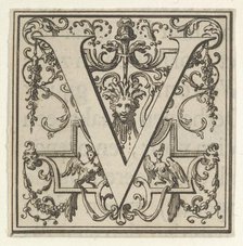Roman Alphabet letter V with Louis XIV decoration, 18th century. Creator: Bernard Picart.