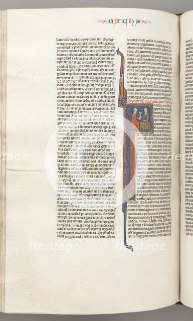 Fol. 382v, Maccabees II, historiated initial F, a golden chalice presented to a Jew, c. 1275-1300. Creator: Unknown.
