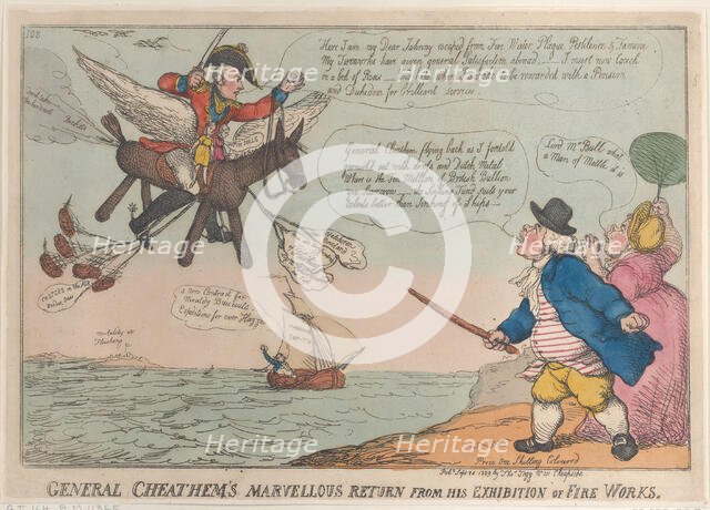 General Cheathem's Marvellous Return from His Exhibition of Fire Works, Sept..., September 24, 1809. Creator: Thomas Rowlandson.