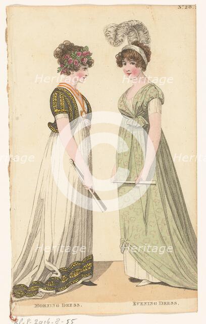 Magazine of Female Fashions of London and Paris, No. 28: Morning Dress; Evening Dress., 1798-1806. Creator: Unknown.