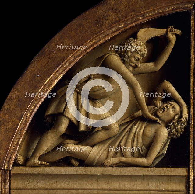 The Ghent Altarpiece. Adoration of the Mystic Lamb: Cain kills Abel, 1432. Creator: Eyck, Jan van (1390-1441).