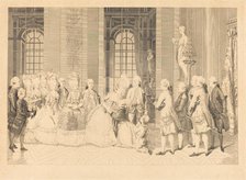 Le Reine annoncant a Mmme. de Bellegarde des juges et la liberte de son mari en mai 1, 1779. Creator: Antoine Jean Duclos.
