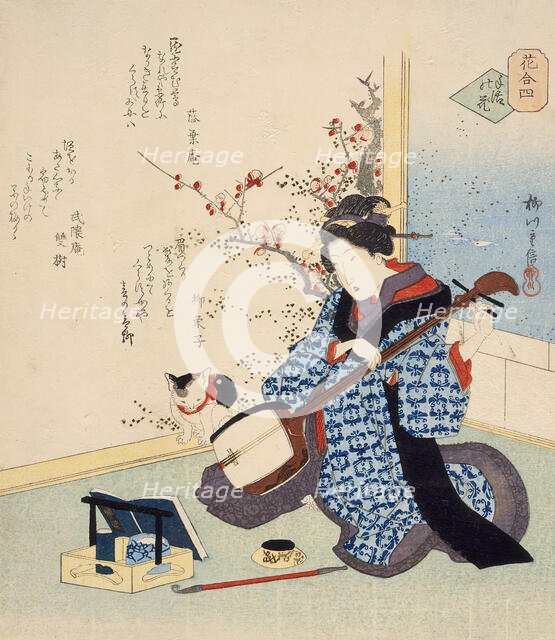 Geisha Tuning a Samisen, c1835. Creator: Yanagawa Shigenobu II.