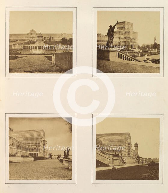 [Exterior View of Facade and Fountains; Exterior View of Side Pavilion; Exterior Side ..., ca. 1859. Creator: Attributed to Philip Henry Delamotte.