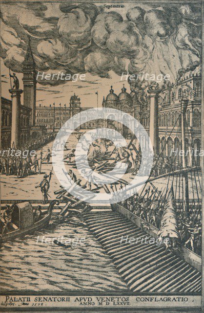 'The Burning of the Doge's Palace, 1578', (1925). Creator: Joris Hoefnagel.