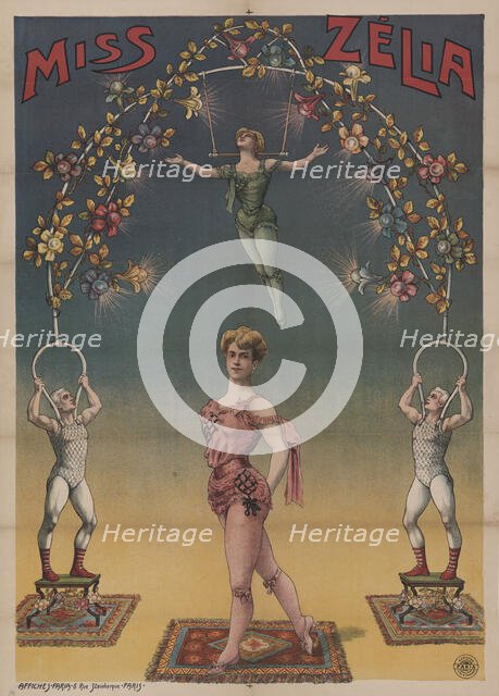 Publicity poster of aeralist Miss Zélia, c1890 - 1900. Creator: Unknown.