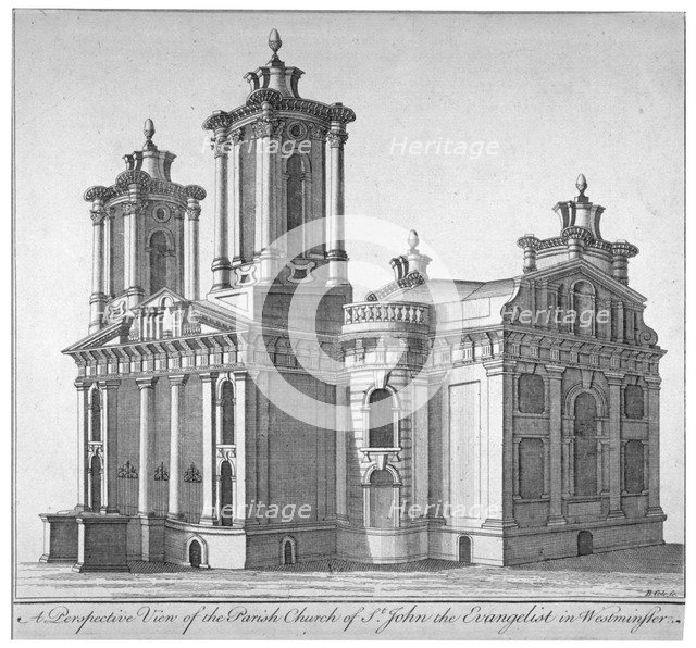 Church of St John the Evangelist, Westminster, London, c1750.                                        Artist: Benjamin Cole