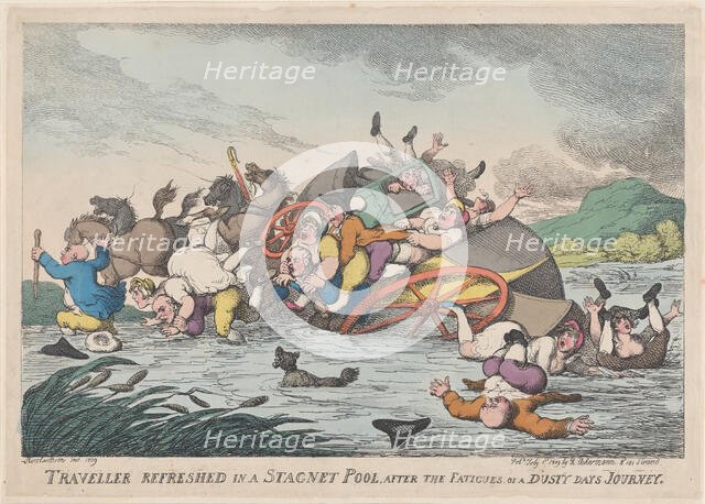 Traveller Refreshed in a Stagnet [sic] Pool, after the Fatigues of a Dusty..., February 1, 1809. Creator: Thomas Rowlandson.