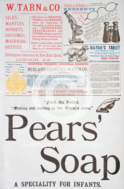 An advertising page in Yuletide, 1882. Artist: Unknown