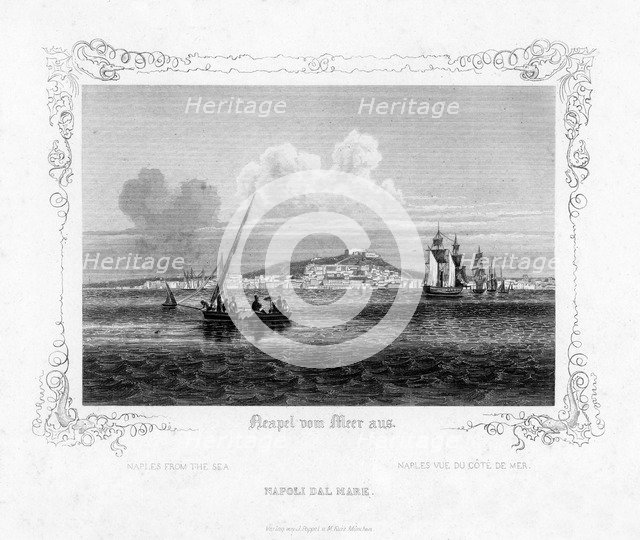 Naples from the sea, 19th century. Artist: J Poppel