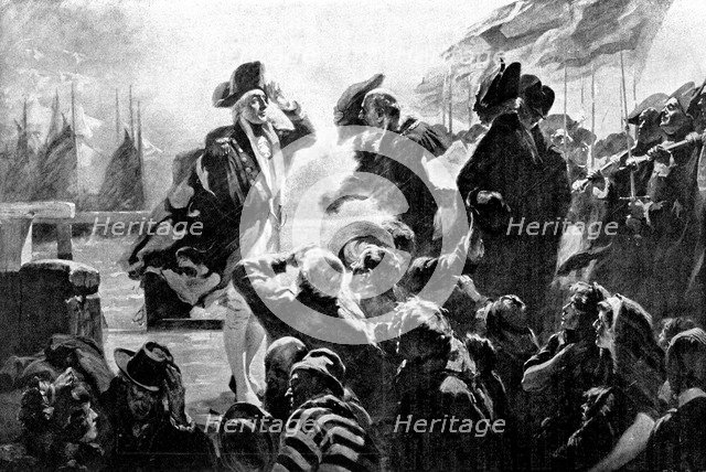 Nelson landing at Yarmouth, 1800.Artist: Andrea Sleigh