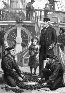 The Anniversary of Trafalgar on board the old Victory at Portsmouth, 1881. Creator: W. I. Mosses.