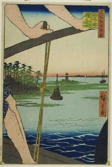 Haneda Ferry and Benten Shrine (Haneda no watashi Benten no yashiro), from the series..., 1858. Creator: Ando Hiroshige.