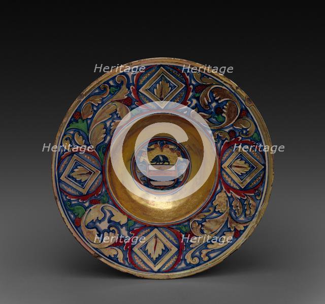 Plate: The Arms of the Rizzardi of Vencice, c. 1525-1530. Creator: Maestro Giorgio Andreoli (Italian, 1465-70-aft 1553), attributed to.