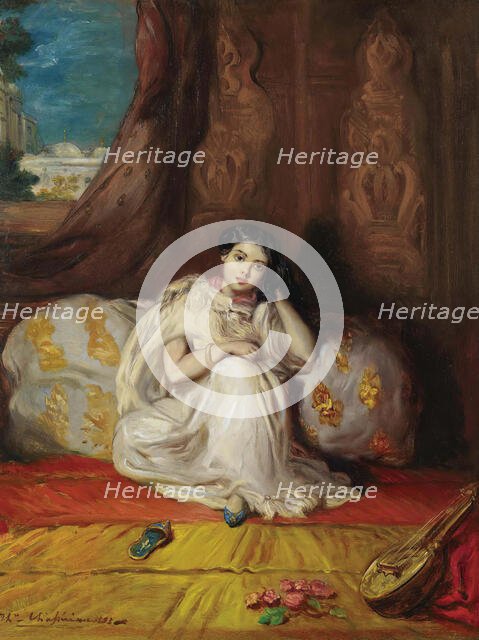 Jeune fille mauresque, assise dans un riche intérieur (Almée), 1853. Creator: Chassériau, Théodore (1819-1856).