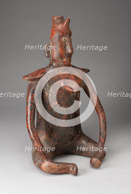 Seated Male Figure with Horn Headdress and Collar in Relief, 100 B.C./A.D. 300. Creator: Unknown.