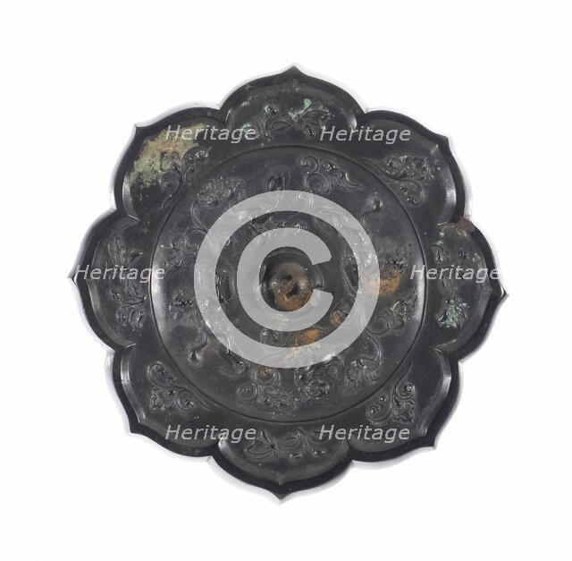 Lobed Mirror with Birds, Lions, and Floral Sprays, Tang dynasty (A.D. 618-907), 8th century. Creator: Unknown.