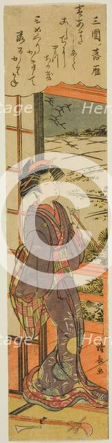 Descending Geese at Mimeguri (Mimeguri no rakugan), from the series "Eight Fashionable..., c. 1778. Creator: Torii Kiyonaga.