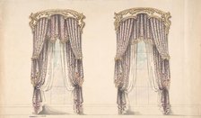 Design for Pink, Mauve and White Floral Curtains with a Gold and White..., early 19th century. Creator: Anon.