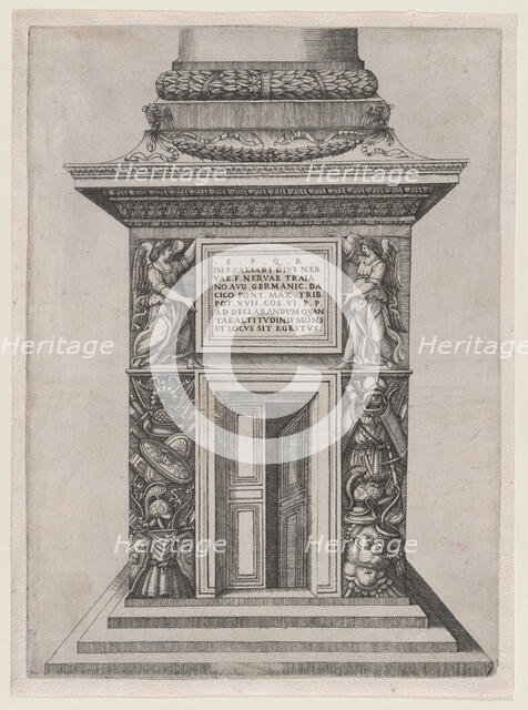 Speculum Romanae Magnificentiae: The Pediment Base of Trajan's Column, 16th century., 16th century. Creator: Anon.