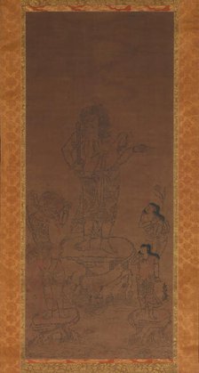 Fudo Myoo with Four Attendants, Outlined in Seed Syllables, 15th century. Creator: Chikai.