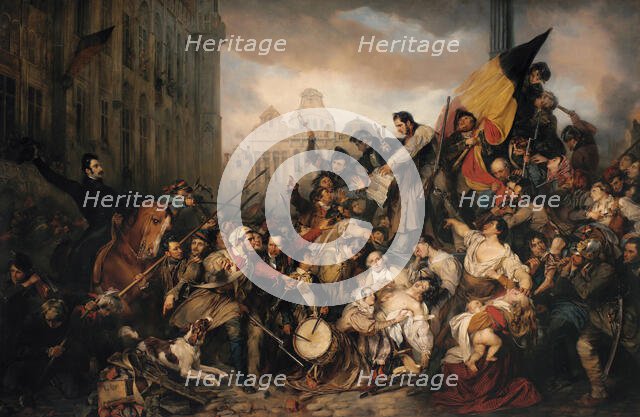 Episode of the September Days 1830, on the Grand Place of Brussels, 1835. Creator: Wappers, Gustave (1803-1874).