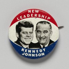 Pinback button for Kennedy - Johnson 1960 presidential campaign, 1960. Creator: Green Duck Company.