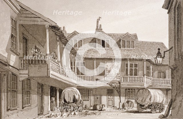 The Tabard Inn on Borough High Street, Southwark, London, 1827.  Artist: John Chessell Buckler