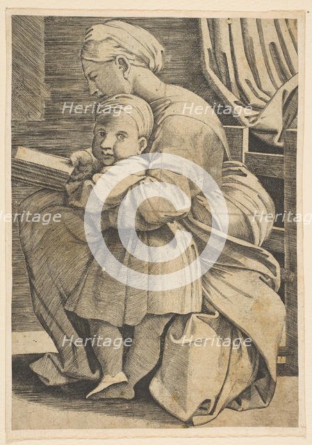 The Virgin reading with the infant Christ; woman seated in profile facing left an..., ca. 1515-1600. Creator: Unknown.