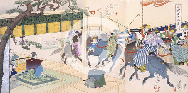 Warriors playing a kind of polo, 19th Century. Creator: Japanese School (19th century).