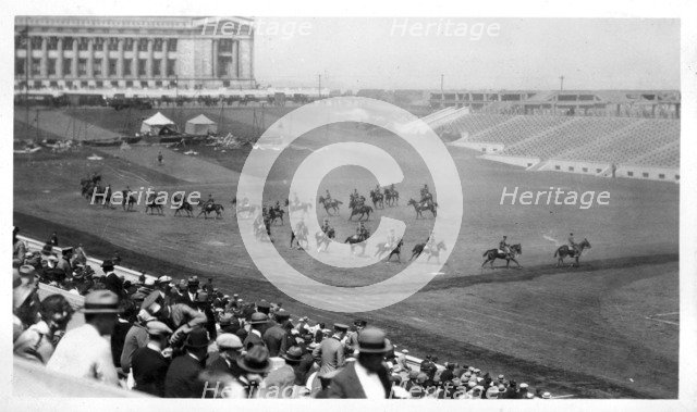 Cavalry performing a riding display, Soldier Field, Chicago, Illinois, USA. Artist: Unknown