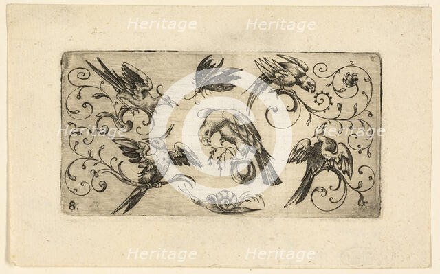 Ornament Panels with Birds: Plate 8, 1617. Creator: Adrian Muntink.