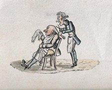 A barber cutting a man's hair. Creator: Unknown.