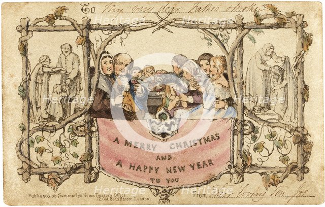 The first Christmas card, 1843. Artist: Horsley, John Callcott (1817-1903)