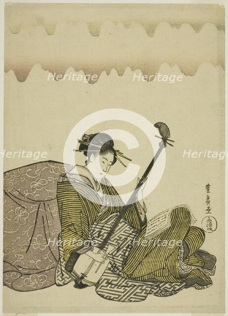 Woman playing shamisen, from an untitled series of women at leisure, c. 1795/1800. Creator: Utagawa Toyohiro.