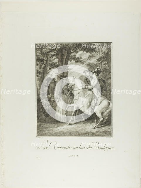 Meeting in the Woods of Boulogne, from Monument du Costume Physique et Moral de la..., n.d. Creator: Heinrich Guttenberg.