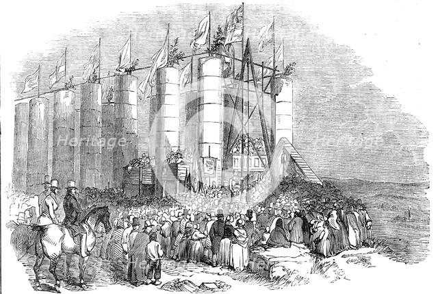 Ceremony of laying the "Foundation Stone" of the Durham Monument, on Penshaw Hill, 1844. Creator: Unknown.