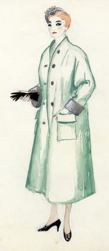 Woman in green coat, c1950. Creator: Shirley Markham.