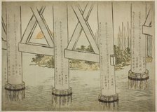 Pillars of Eitai Bridge, Japan, 1785. Creator: Kitagawa Utamaro.