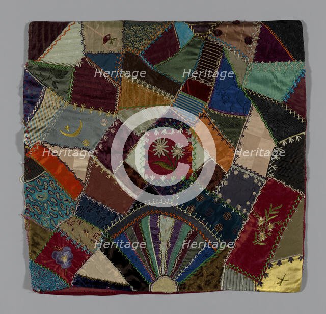 Fragment from Bedcover (Crazy Quilt Block), United States, c. 1884. Creator: Unknown.