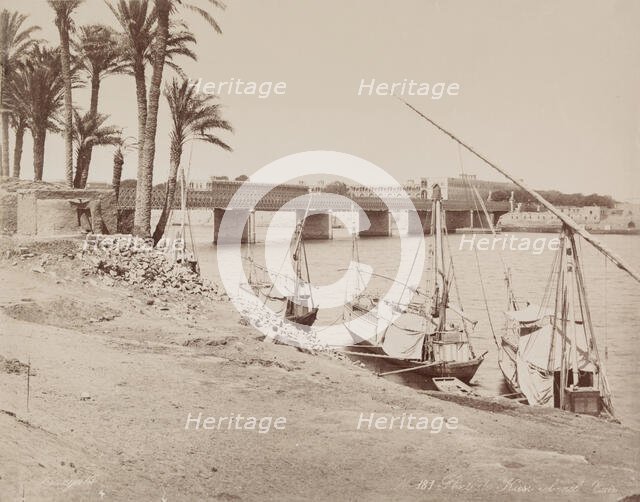 Kasr-en-Nil Bridge Looking East over the Nile, 19th century. Creator: Zangaki.