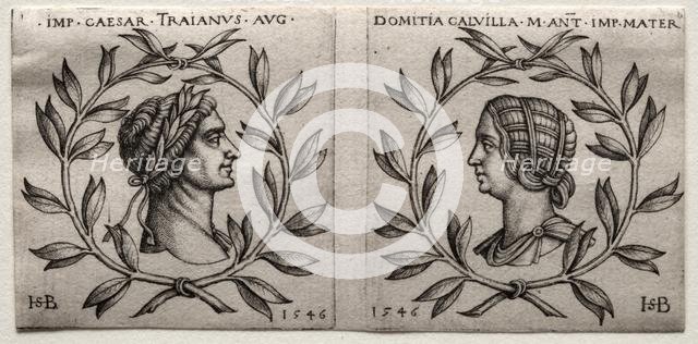 Busts of Emperor Trajan and Domitia Calvilla, 1546. Creator: Hans Sebald Beham (German, 1500-1550).