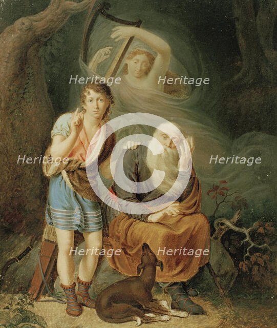 Ossia and the Son of Alphin Listening to the Spirit of Malvin, 19th century. Creator: Carl Ludwig Von Plötz.