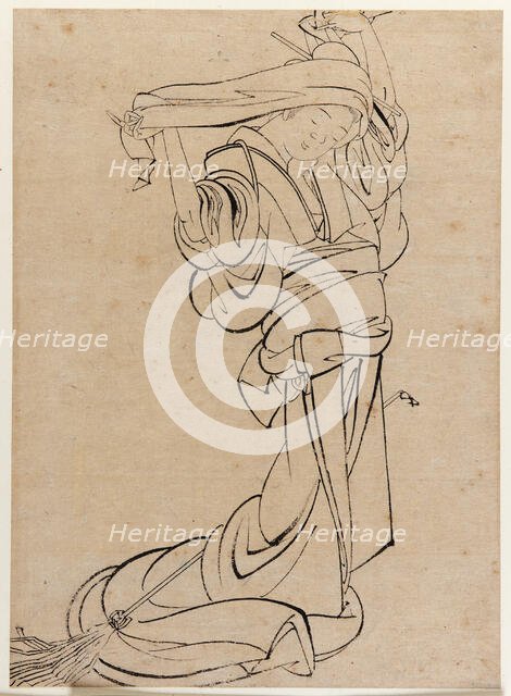 Maiden playing a samisen, late 18th-early 19th century. Creator: Hokusai.