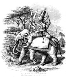 Indra, principal of the Vedic gods of India mounted on his elephant, c1880. Artist: Unknown