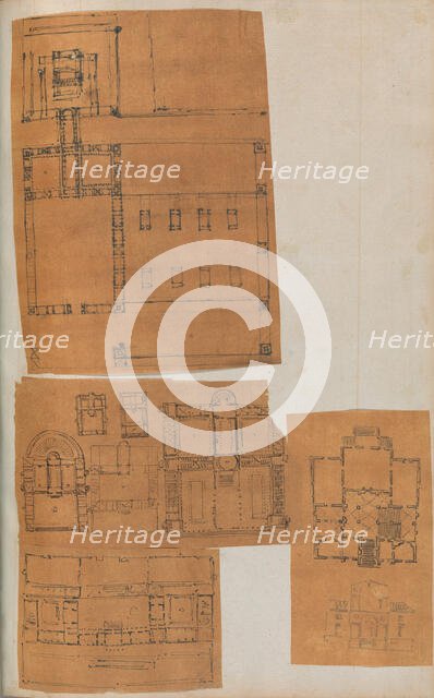 Page from a Scrapbook containing Drawings and Several Prints of Architecture, Int..., ca. 1800-1850. Creators: Workshop of Charles Percier, Workshop of Pierre François Léonard Fontaine.